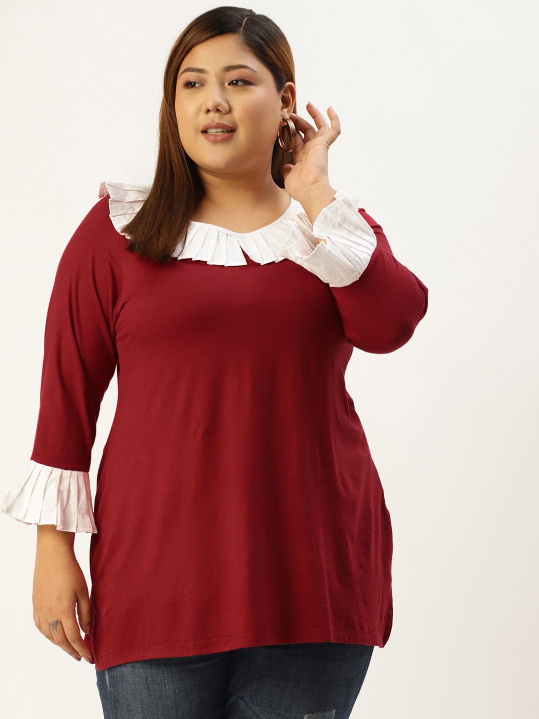 

theRebelinme Plus Size Women Red Solid Top