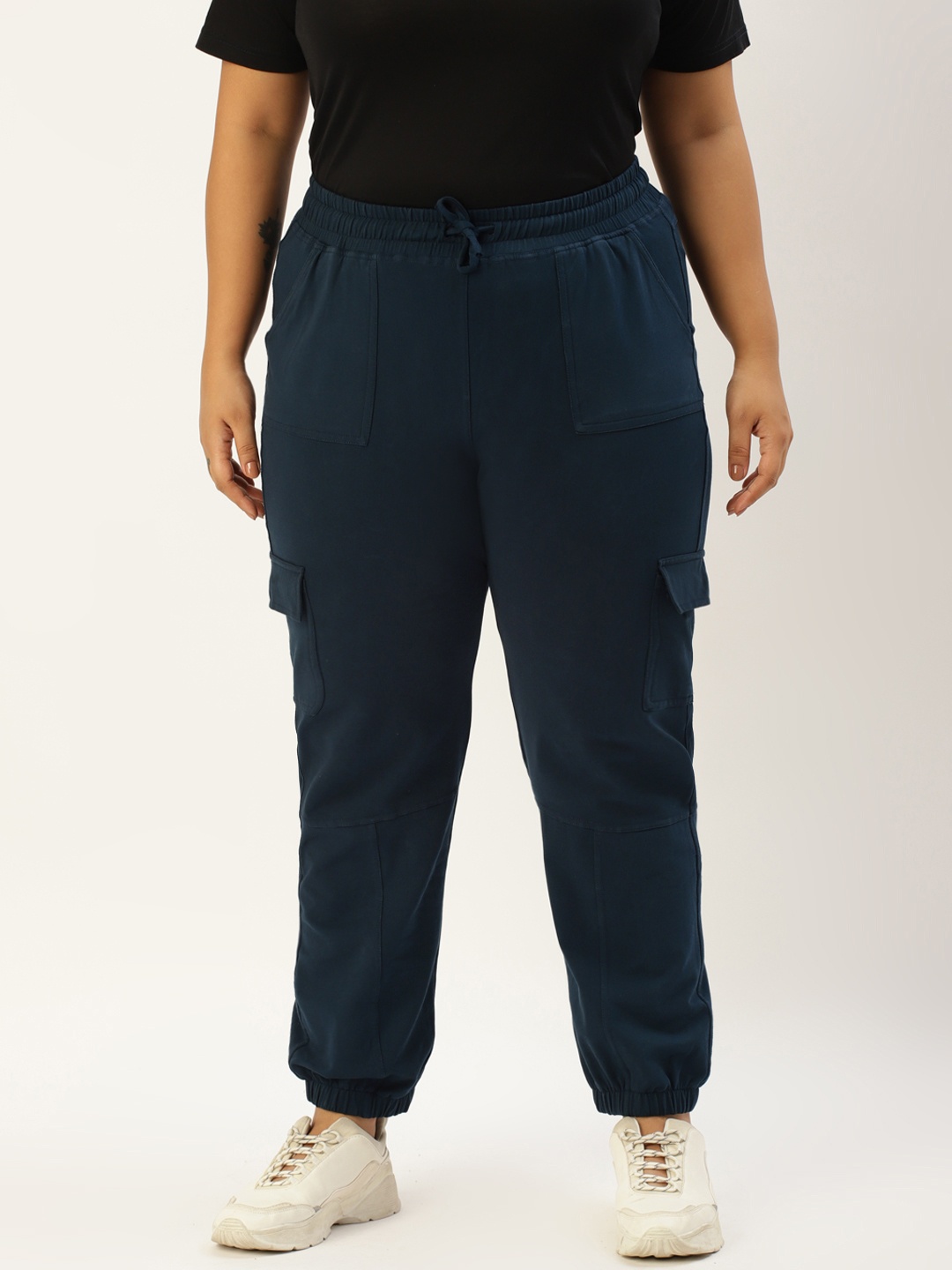 

theRebelinme Women Plus Size Teal Blue High-Rise Cargo Joggers