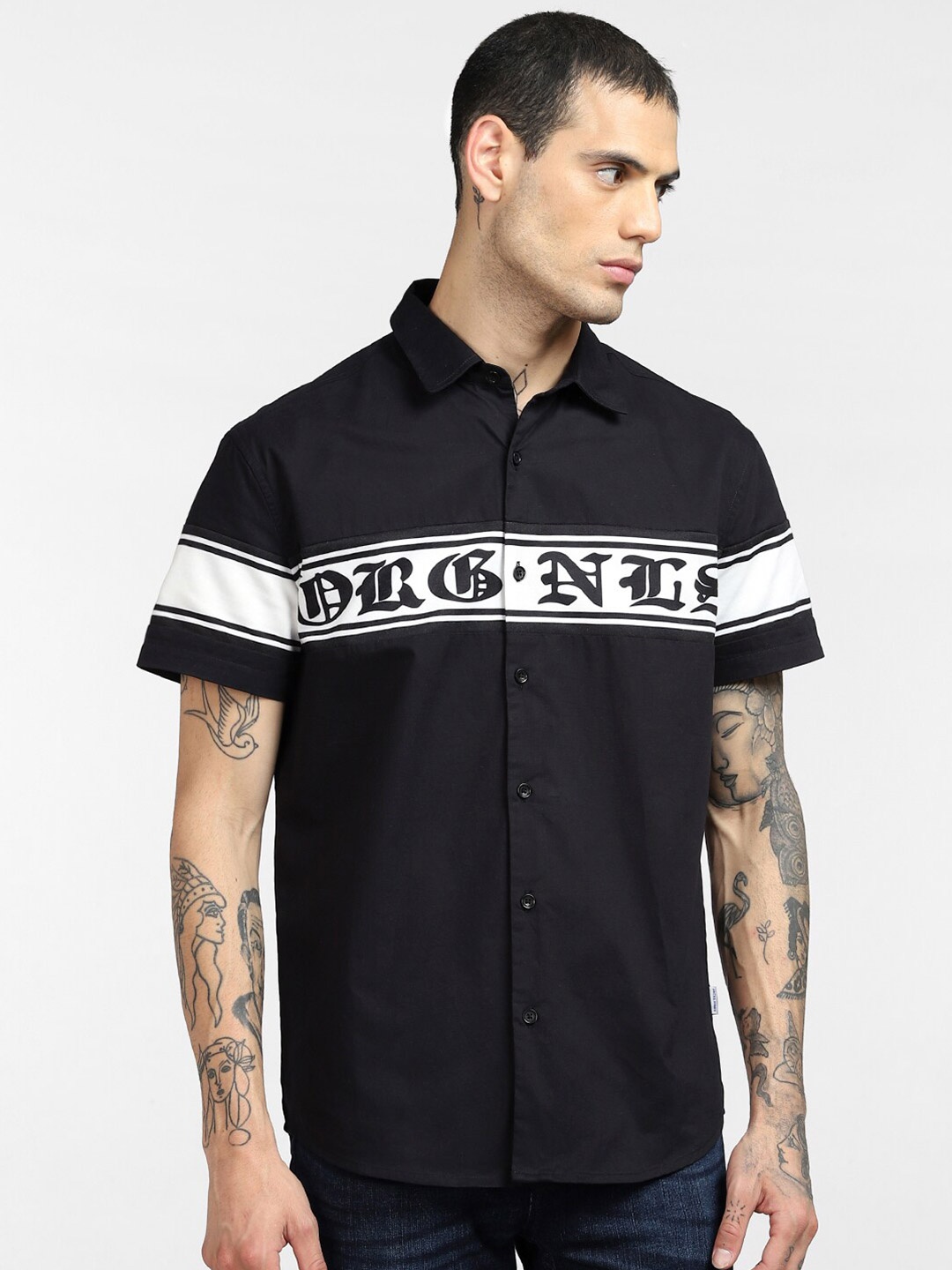 

Jack & Jones Men Black Striped Pure Cotton Casual Shirt