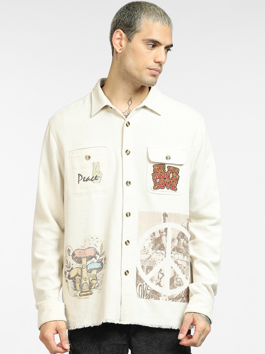 

Jack & Jones Men White Printed Boxy Casual Shirt