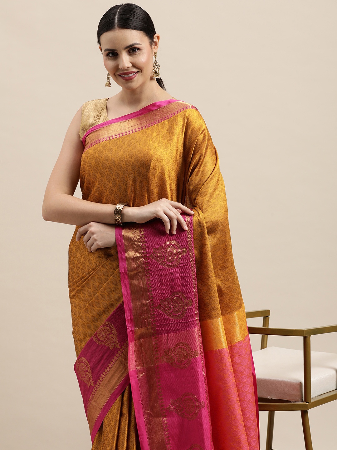 

VASTRAME Golden Ethnic Design Banarasi Saree, Gold