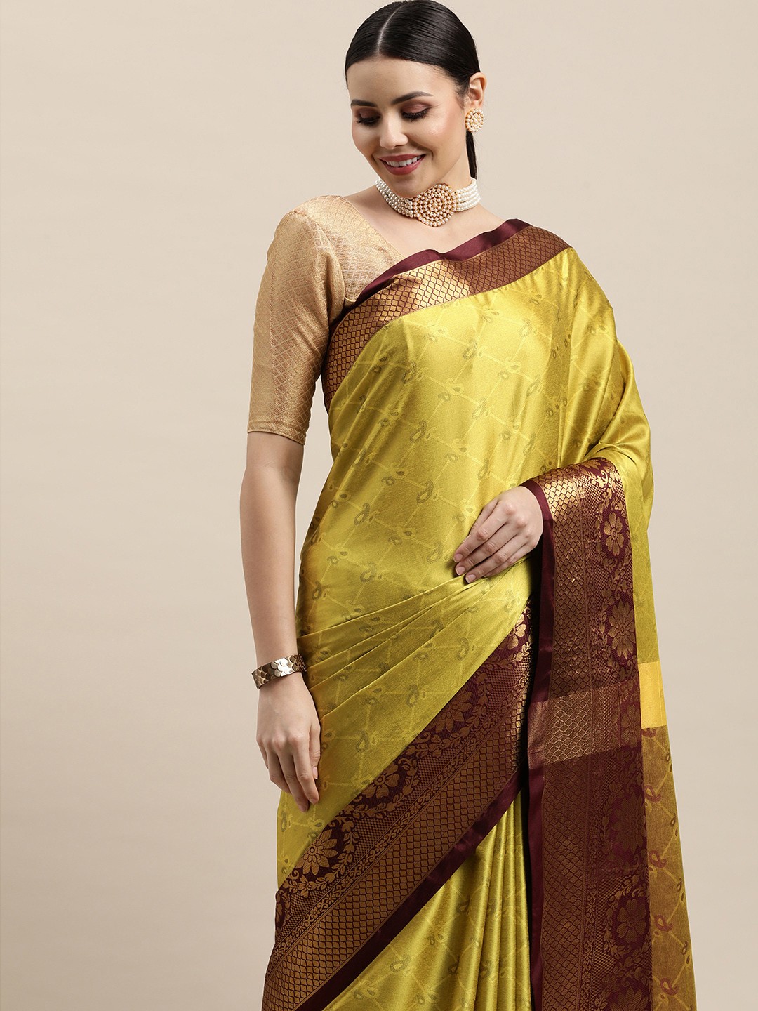 

VASTRAME Lime Green Ethnic Design Banarasi Saree