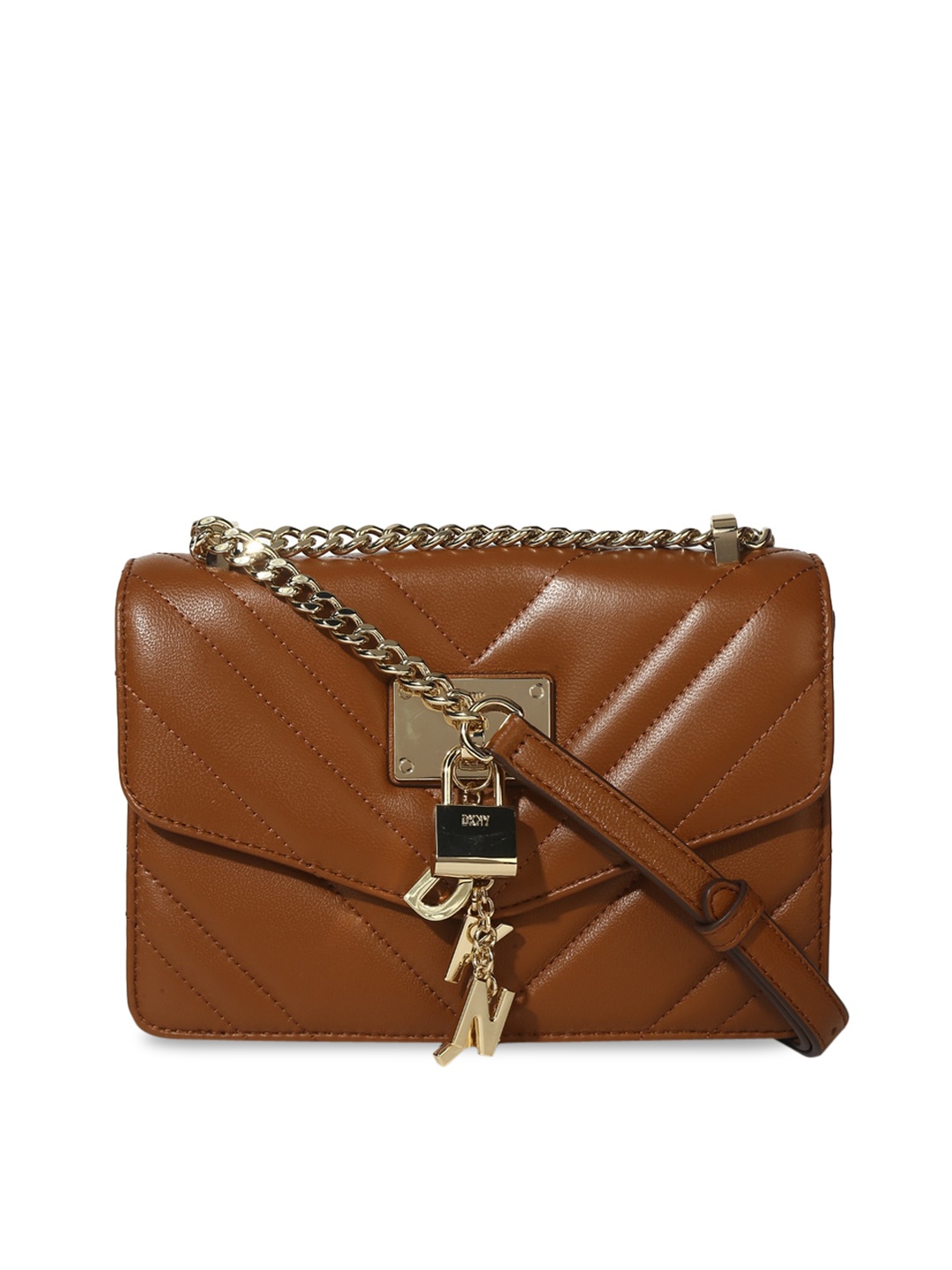 

DKNY Brown Embellished Leather Half Moon Sling Bag