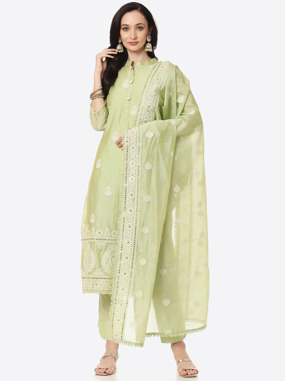 

Biba Green & Gold-Toned Embroidered Unstitched Dress Material