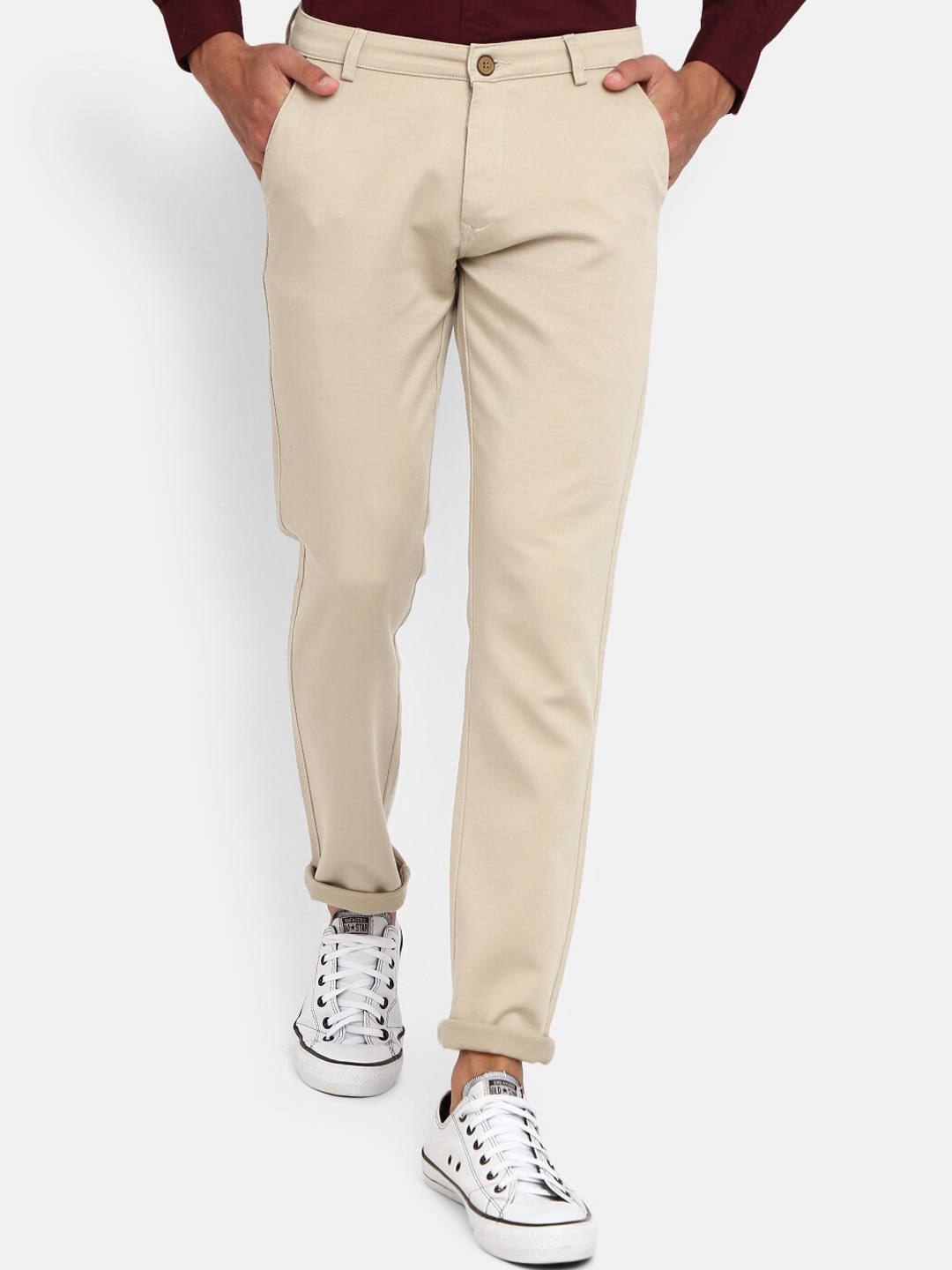 

V-Mart Men Cream-Coloured Slim Fit Solid Chinos Trousers