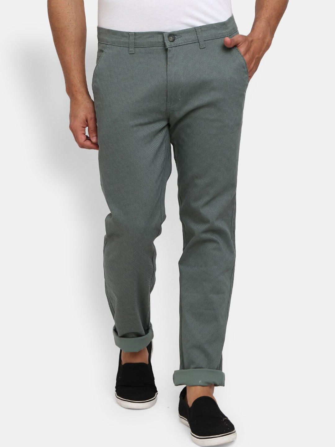 

V-Mart Men Green Textured Slim Fit Trousers
