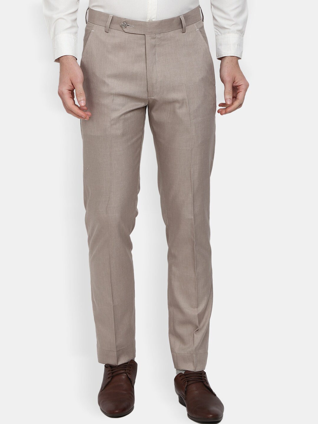 

V-Mart Men Beige Textured Slim Fit Trousers