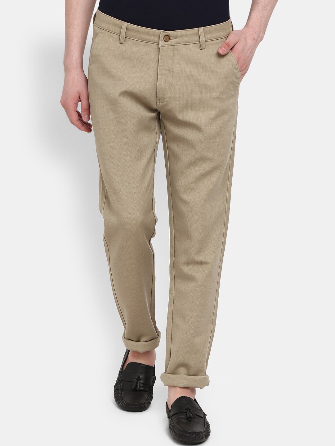 

V-Mart Men Khaki Textured Slim Fit Chinos Trousers