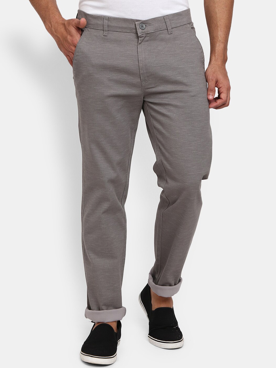 

V-Mart Men Grey Textured Slim Fit Chinos Trousers