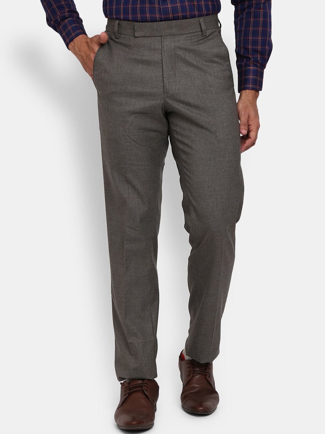 

J White by Vmart Men Grey Textured Slim Fit Formal Trousers