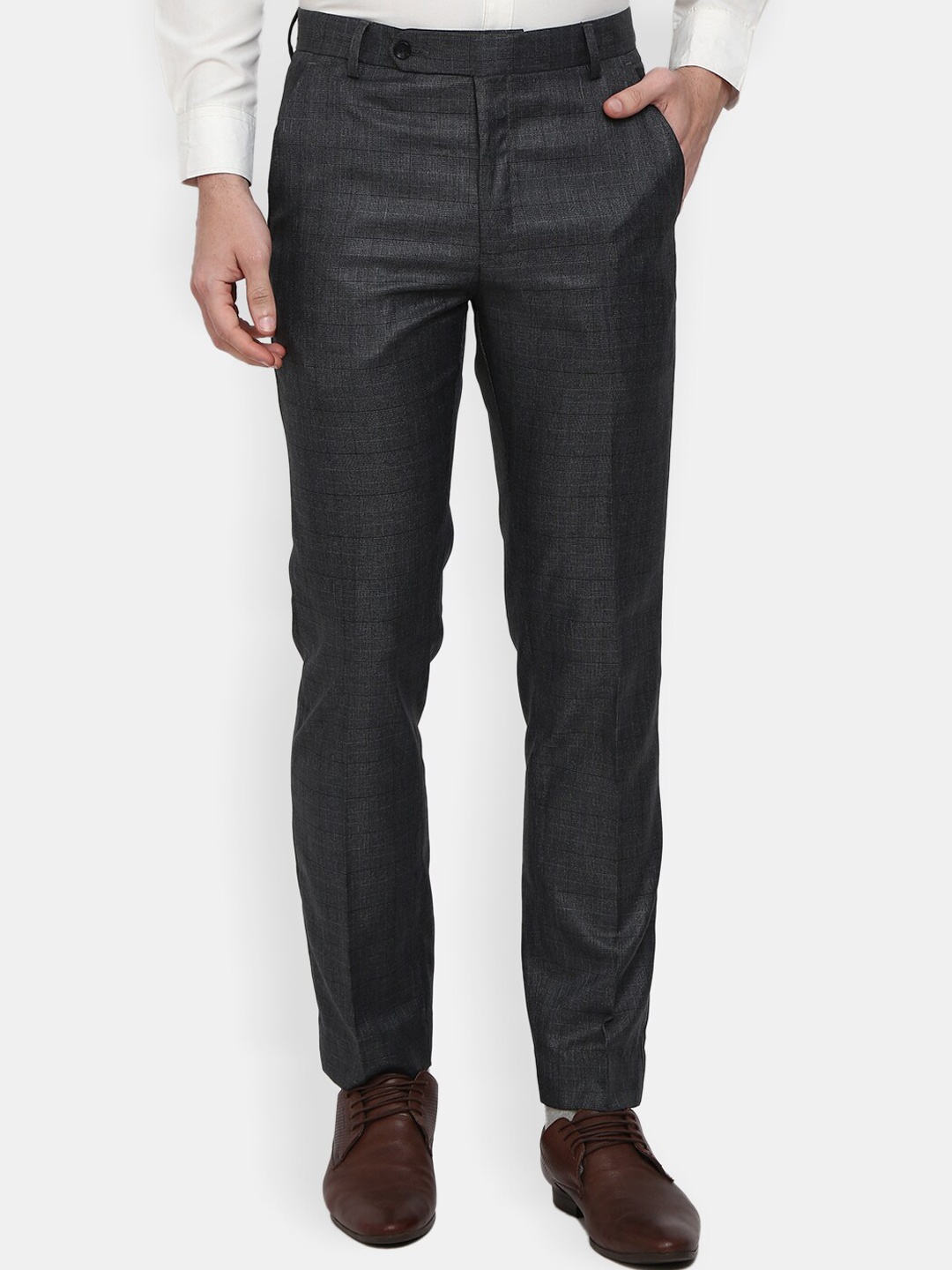 

V-Mart Men Grey Checked Slim Fit Trousers