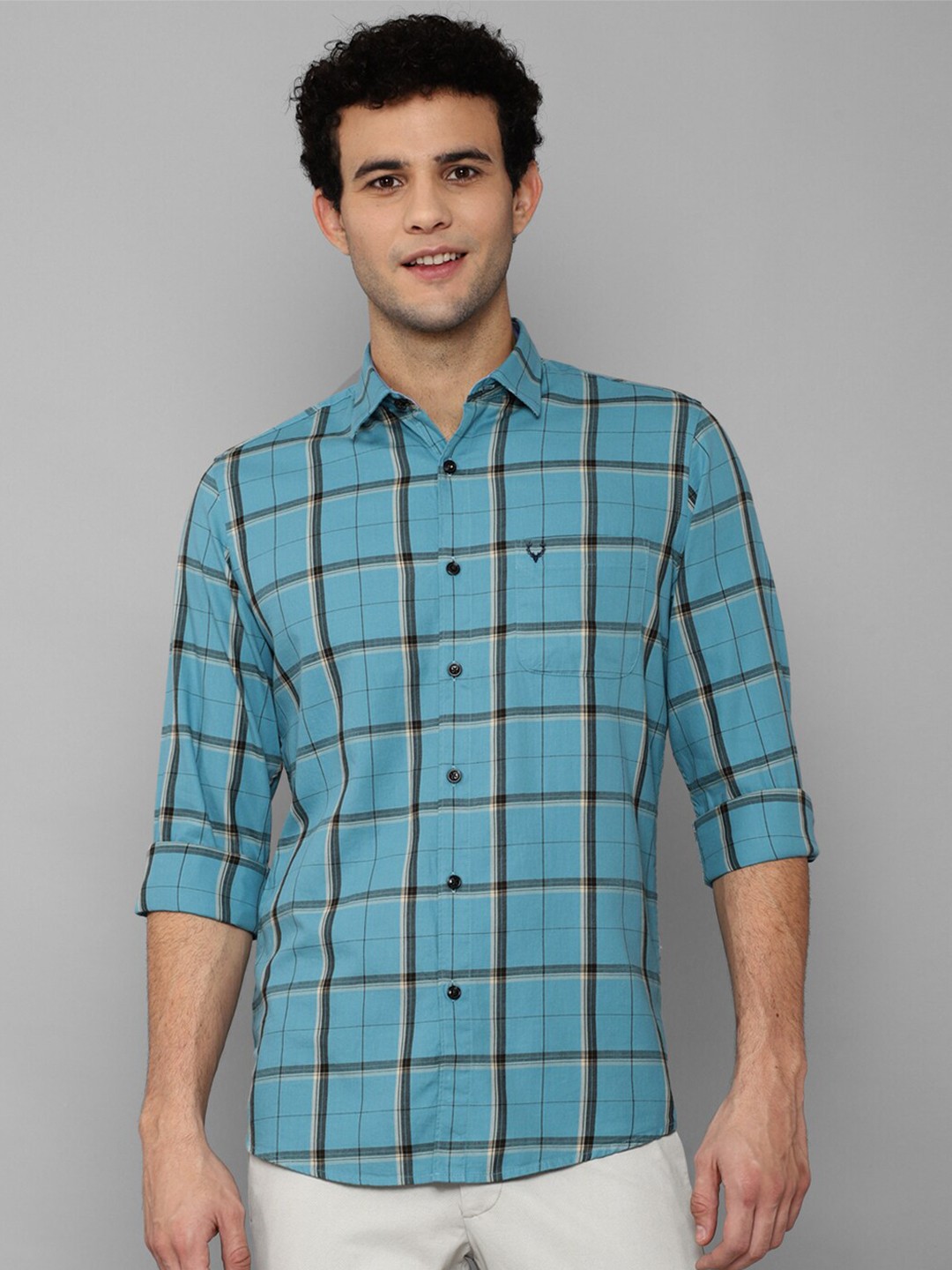 

Allen Solly Men Blue Slim Fit Tartan Checks Checked Casual Shirt