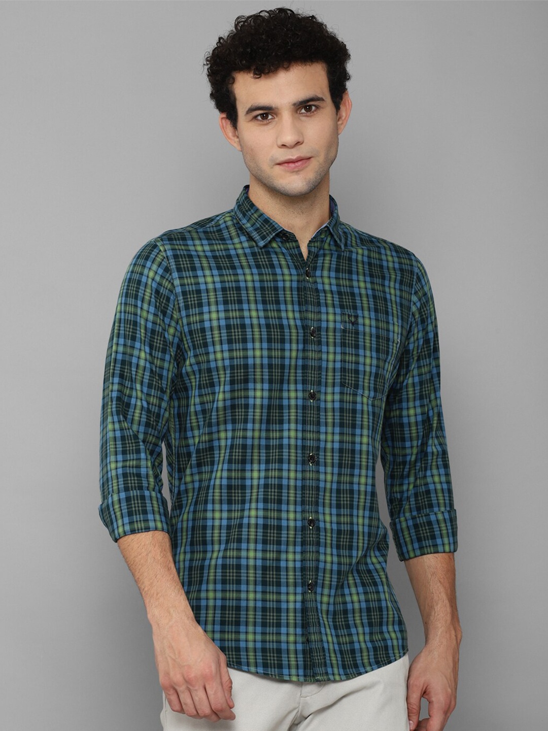 

Allen Solly Men Navy Blue Tartan Checks Checked Casual Shirt
