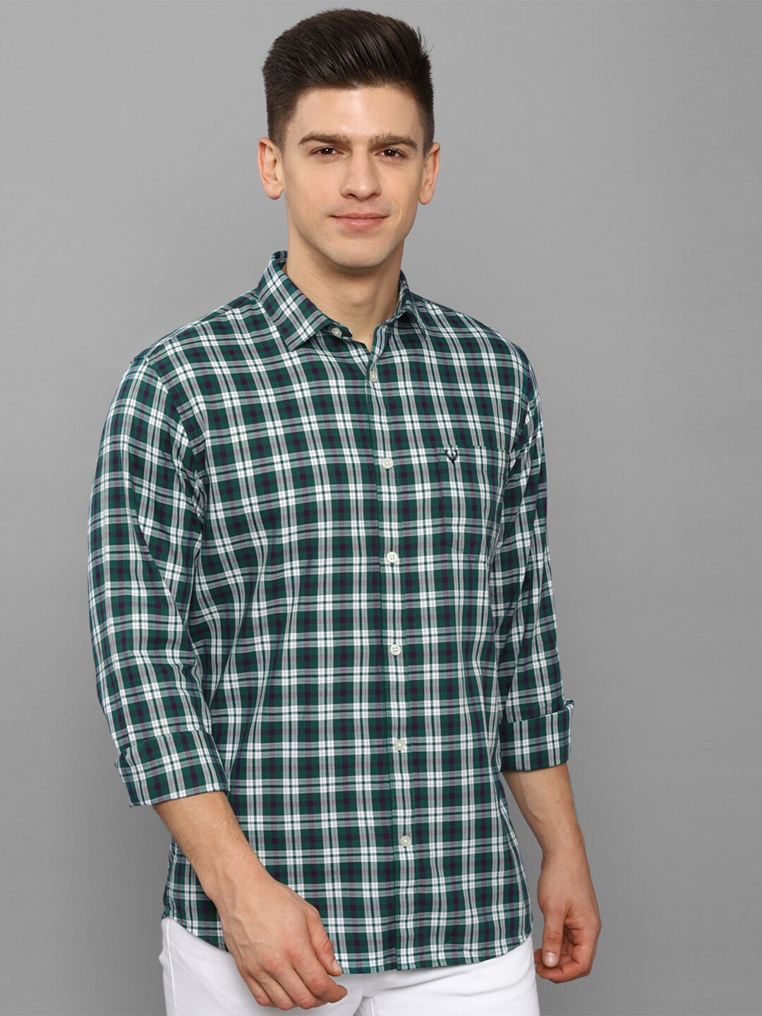 

Allen Solly Men Green Slim Fit Tartan Checks Checked Casual Shirt