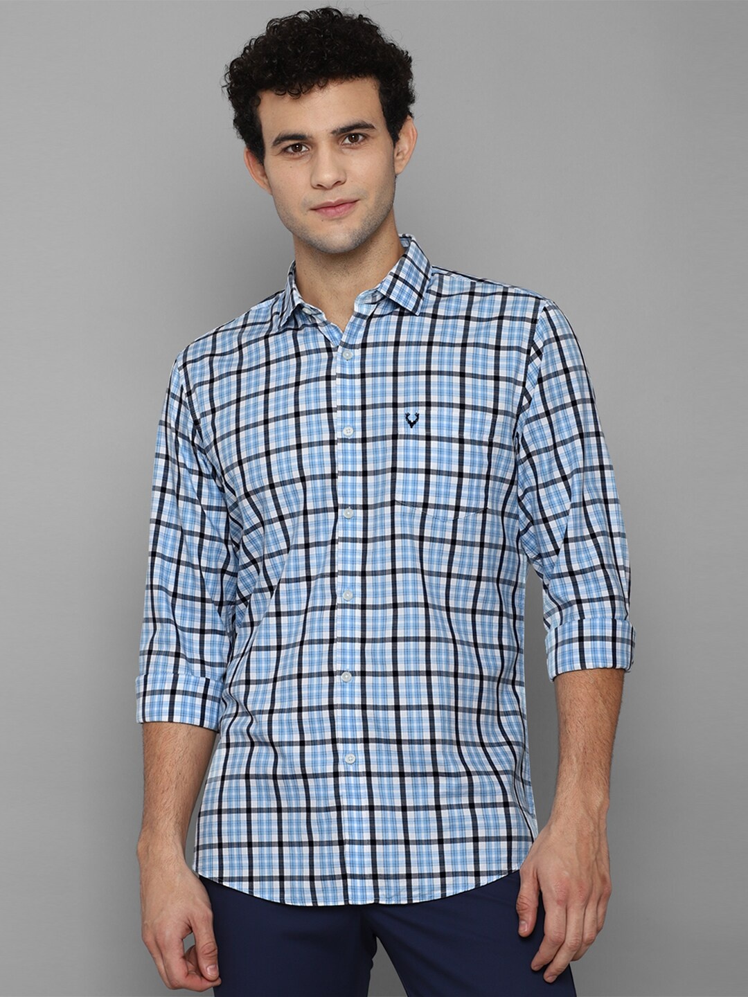 

Allen Solly Men Blue Cotton Slim Fit Checked Casual Shirt