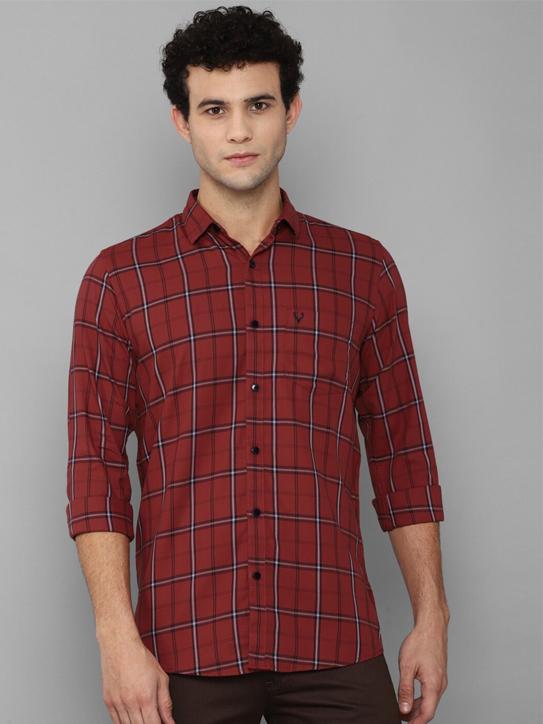 

Allen Solly Men Maroon Slim Fit Checked 100% Cotton Casual Shirt