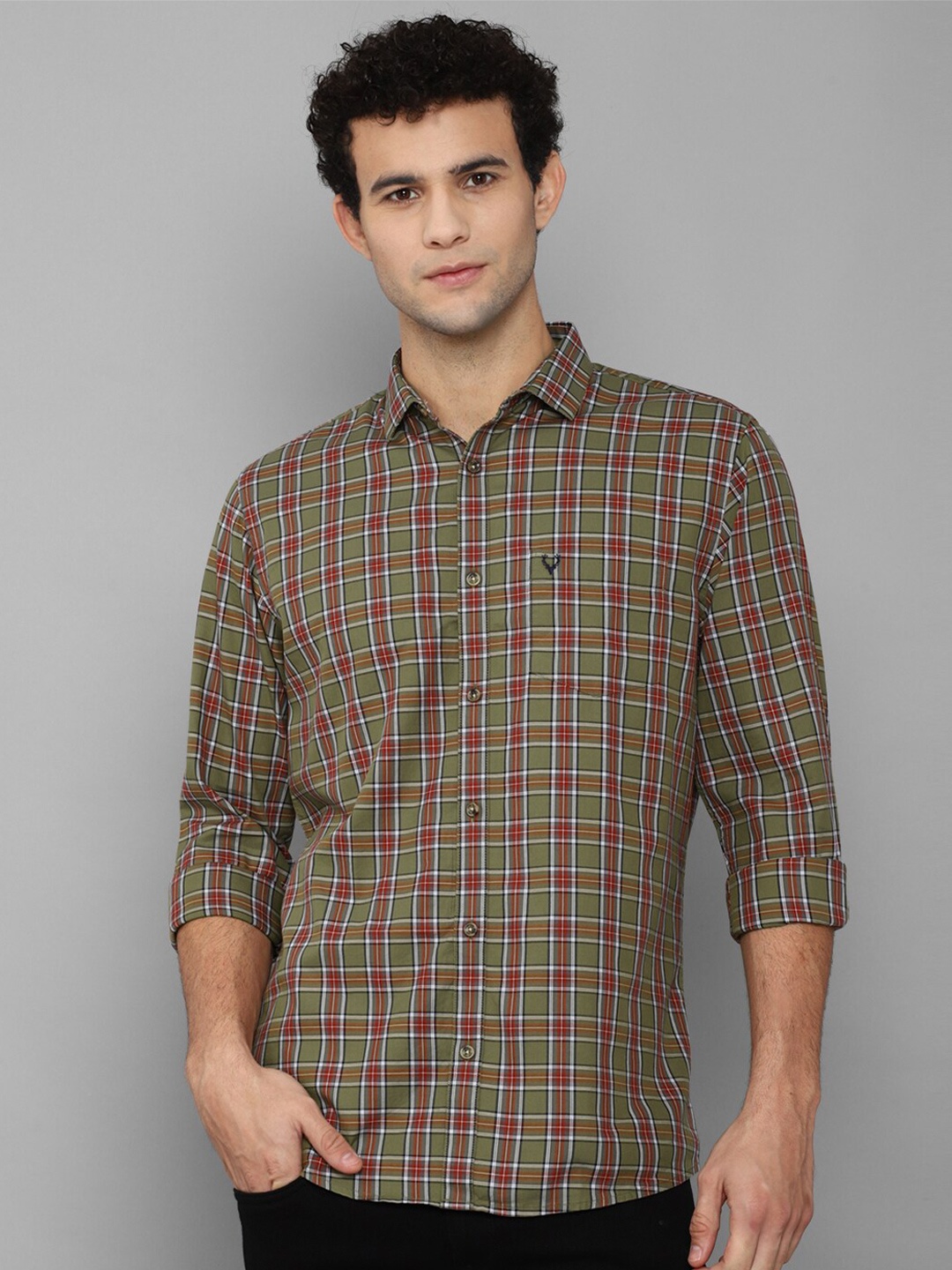 

Allen Solly Men Olive Green Slim Fit Tartan Checked Casual Shirt