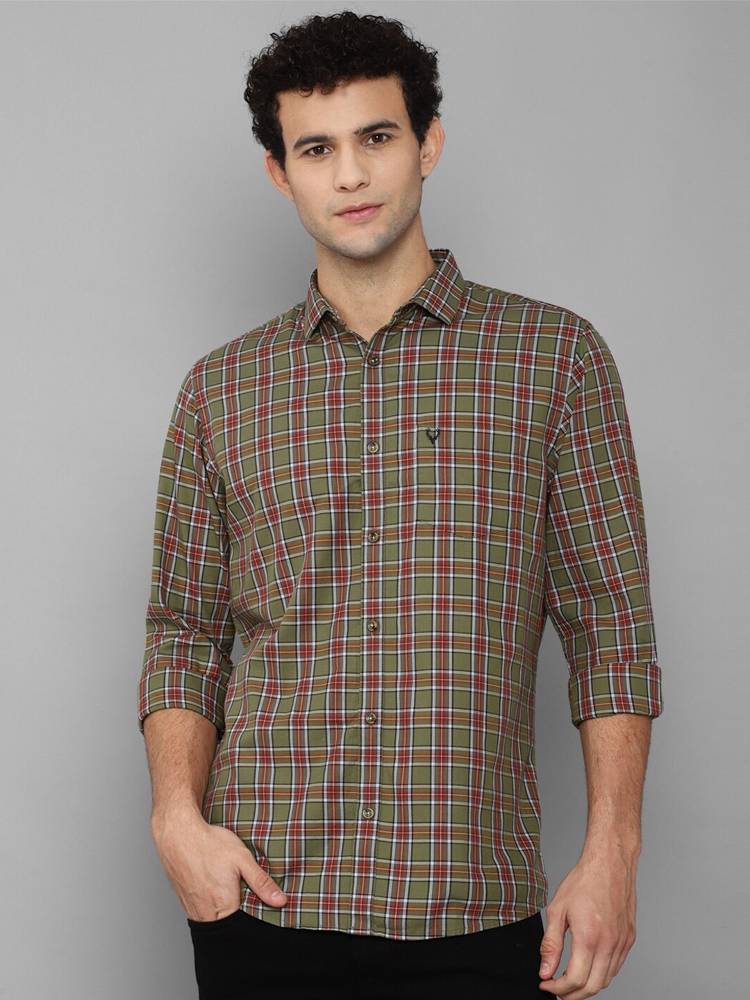 

Allen Solly Men Olive Green Slim Fit Tartan Checked Casual Shirt