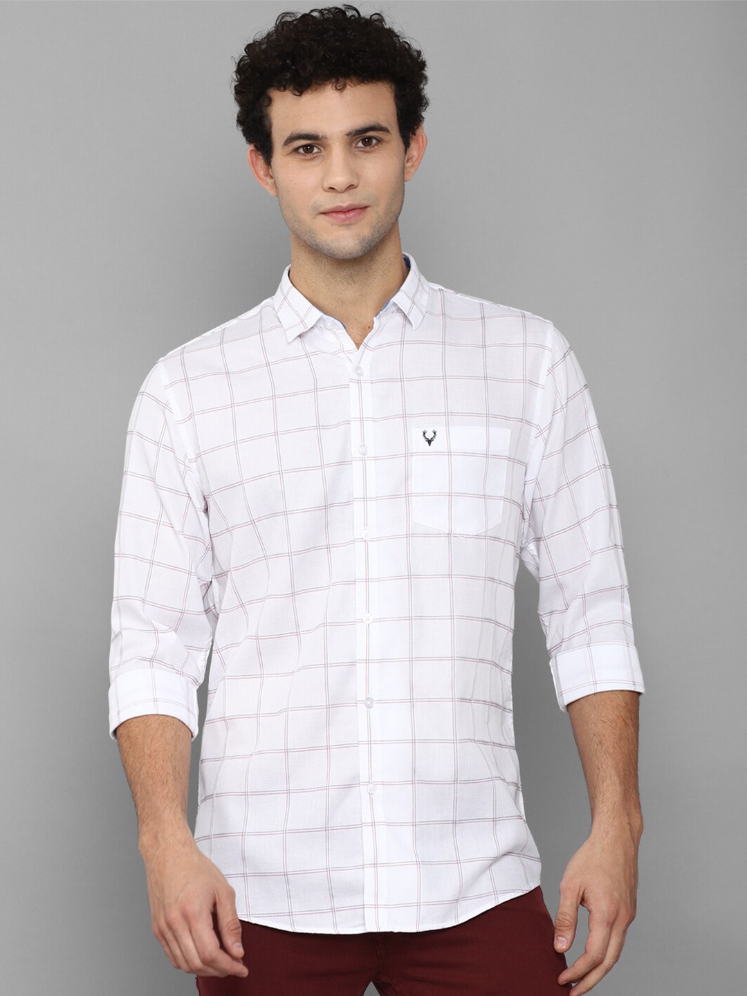 

Allen Solly Men White Slim Fit Windowpane Checked Pure Cotton Casual Shirt