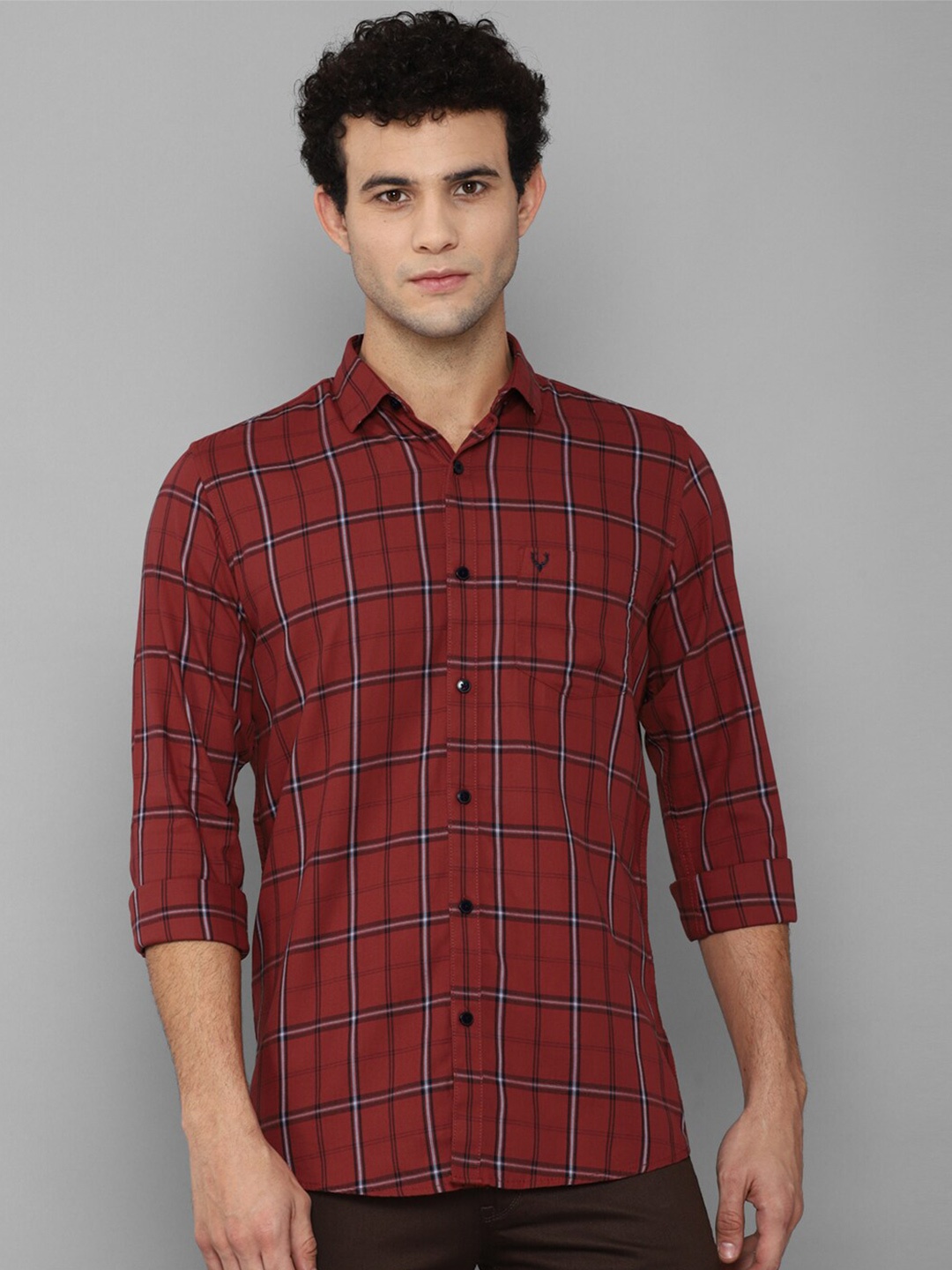 

Allen Solly Men Maroon Slim Fit Checked Cotton Casual Shirt