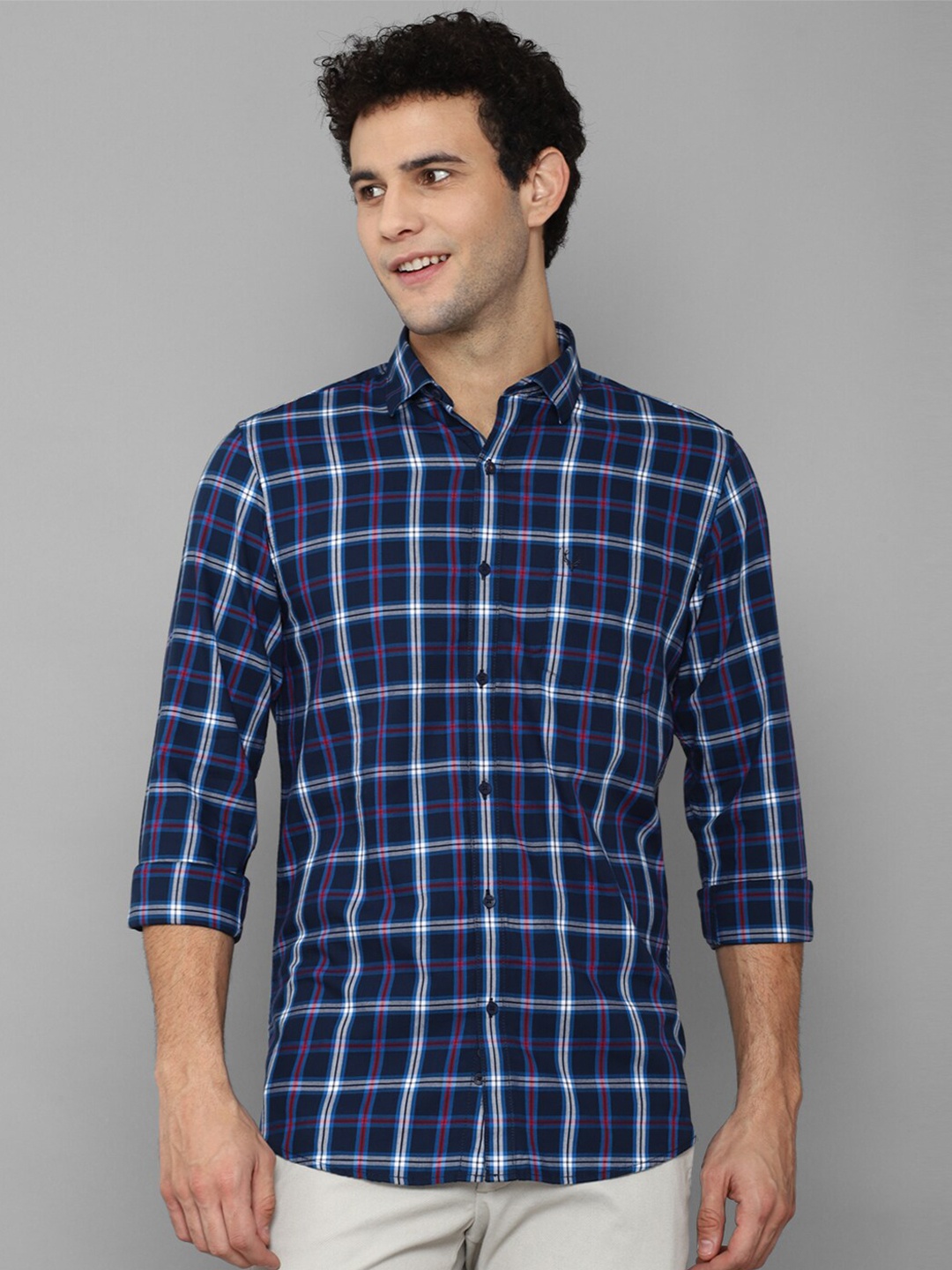

Allen Solly Men Blue Slim Fit Tartan Checks Checked Casual Shirt