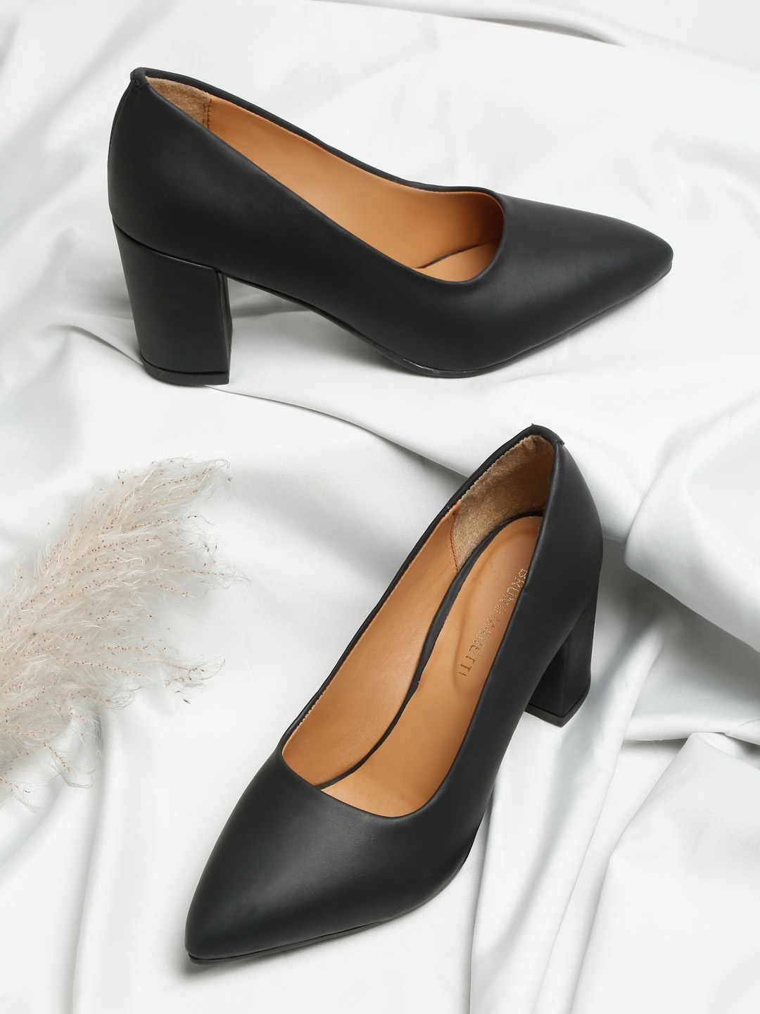 

Bruno Manetti Black Solid PU Block Pump Heels