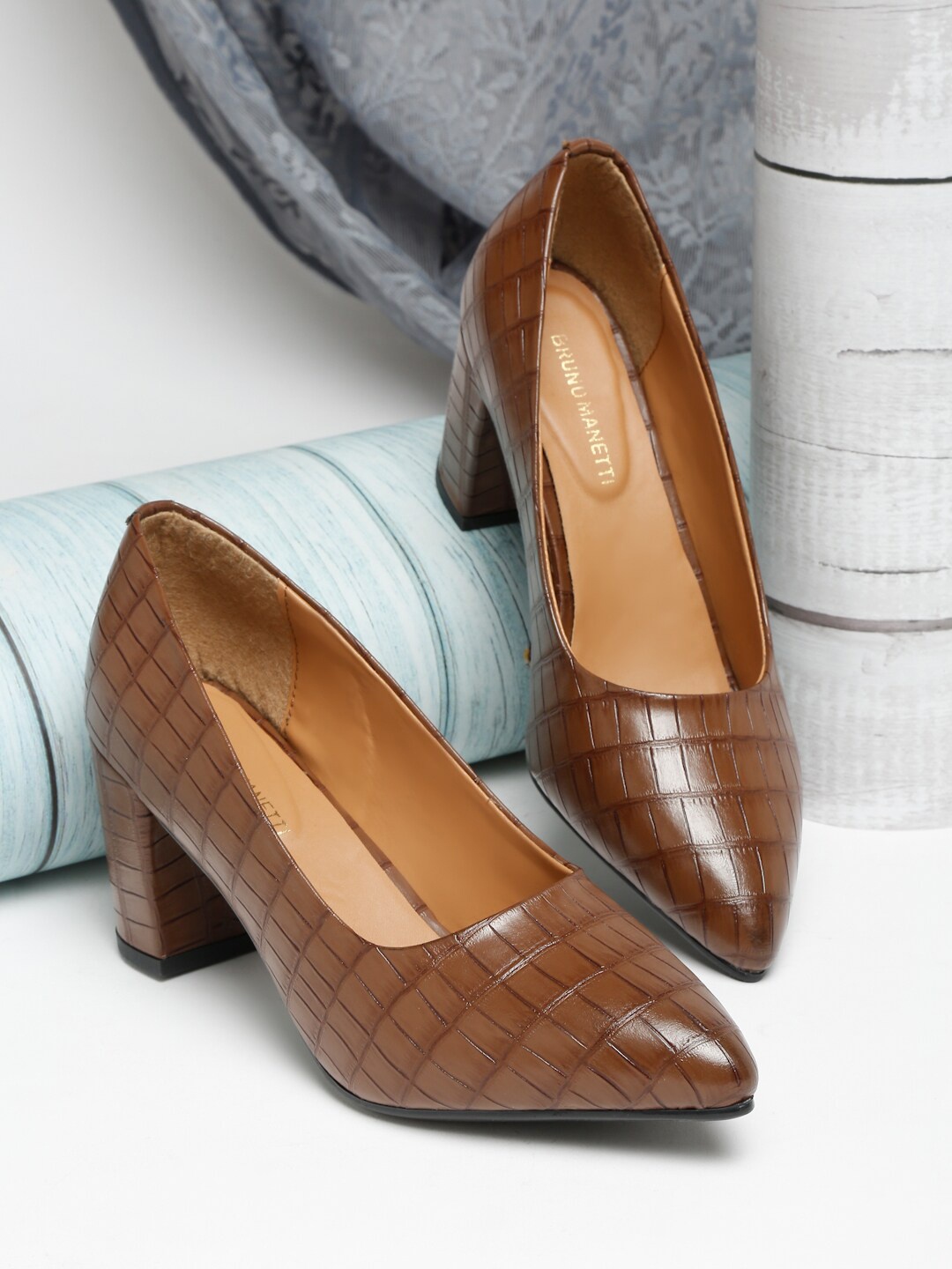 

Bruno Manetti Tan Textured PU Work Block Pumps