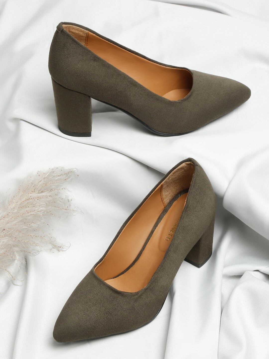 

Bruno Manetti Olive Green PU Work Block Pumps