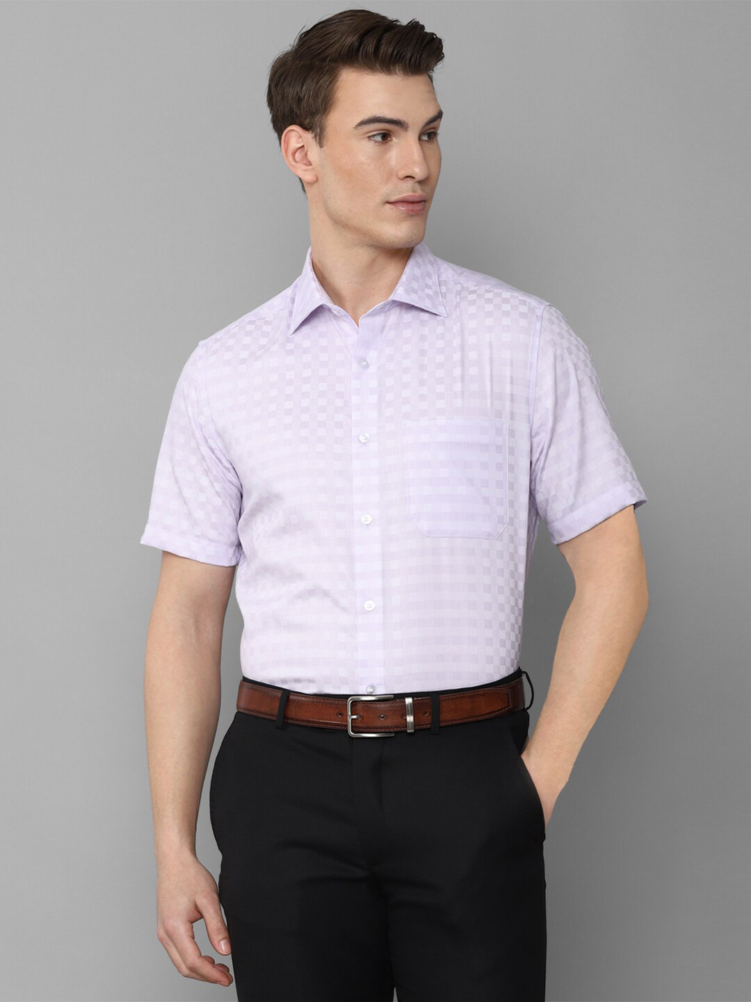 

Louis Philippe Men Purple Checked Formal Shirt
