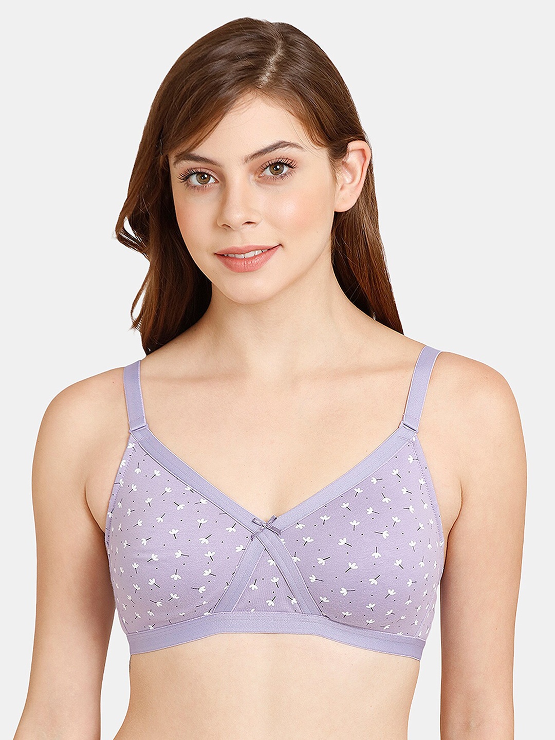 

Rosaline by Zivame Purple Floral Printed Seamless Non-Padded T-shirt Bra
