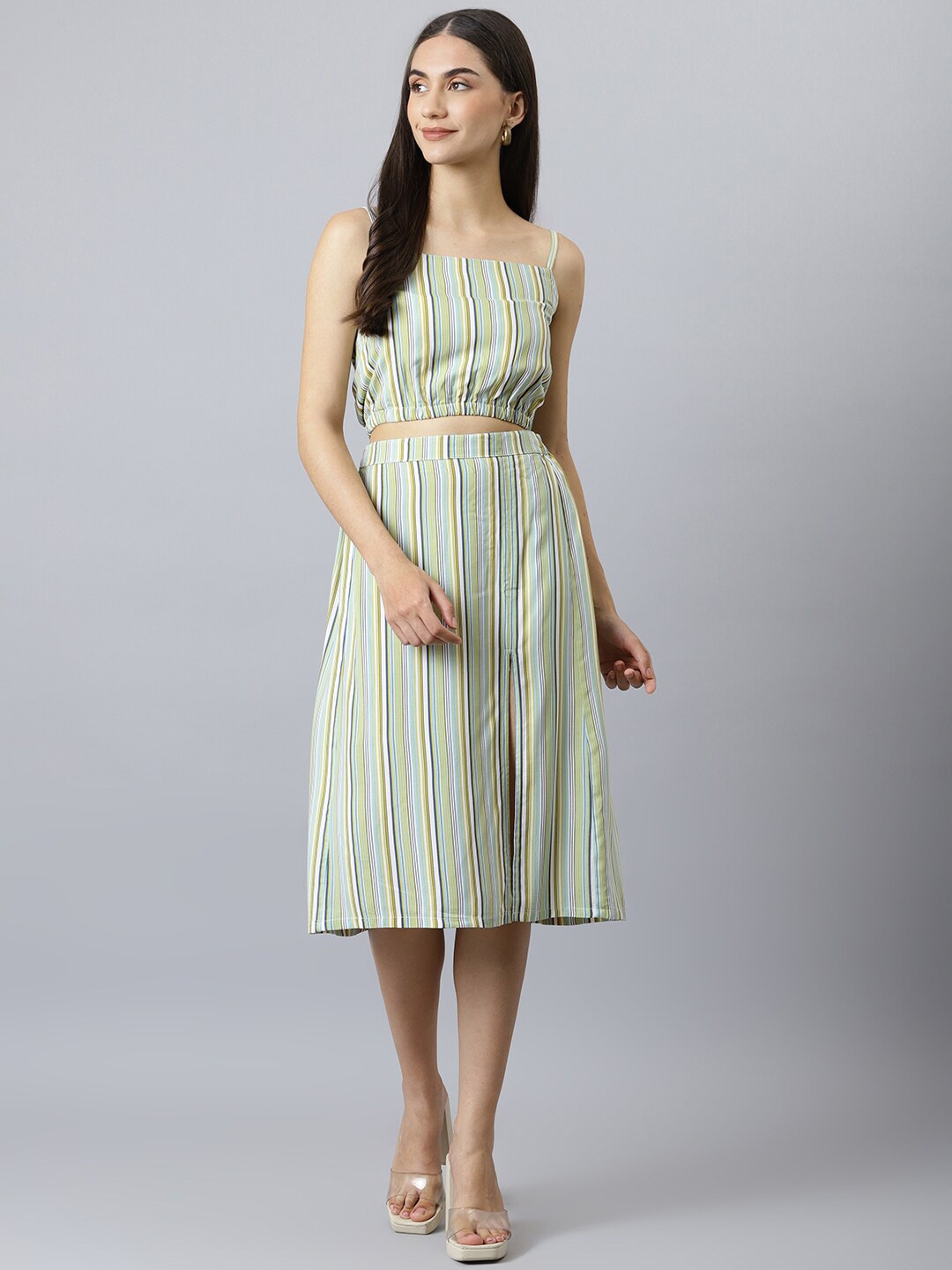 

Lagashi Pure Cotton Printed Crop Top with Skirt, Green