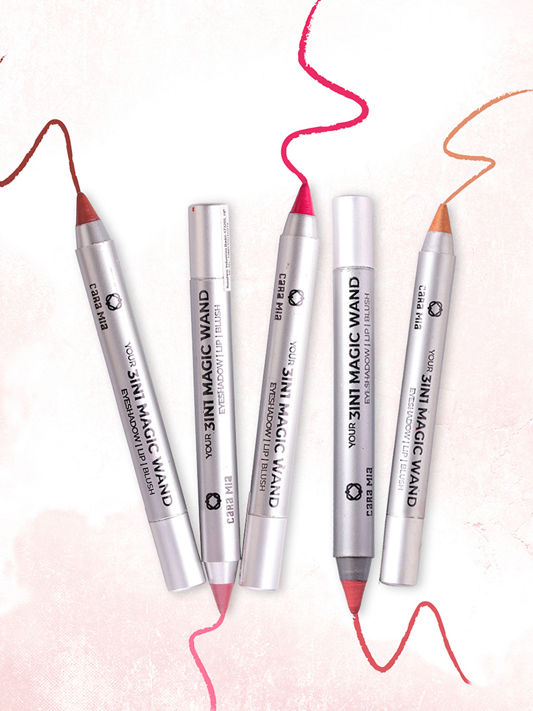 

CARA MIA Set of 5 Multi Purpose 3 In 1 Magic Wand Lipstick Blush & Eyeshadow - 3.5 g Each