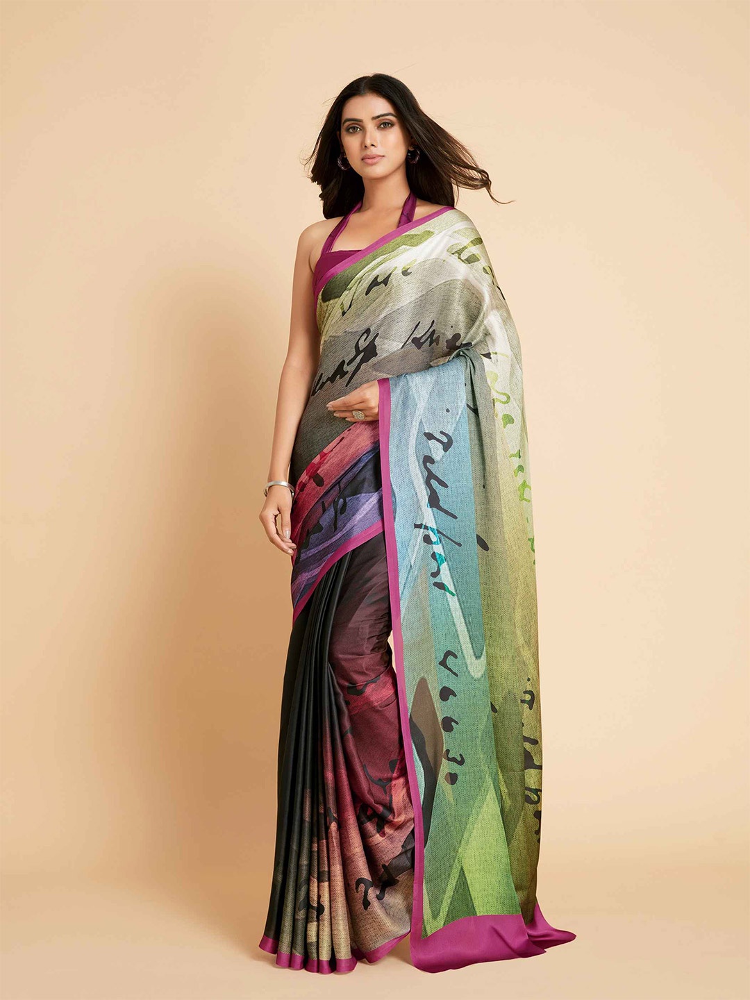 

Sangria Multicoloured Satin Printed Saree, Multi
