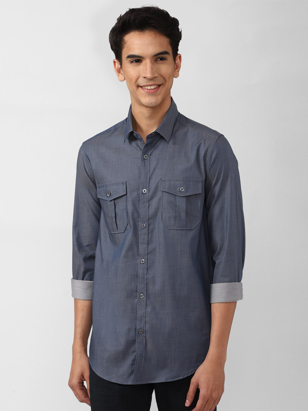 

SIMON CARTER LONDON Men Navy Blue Slim Fit Pure Cotton Casual Shirt