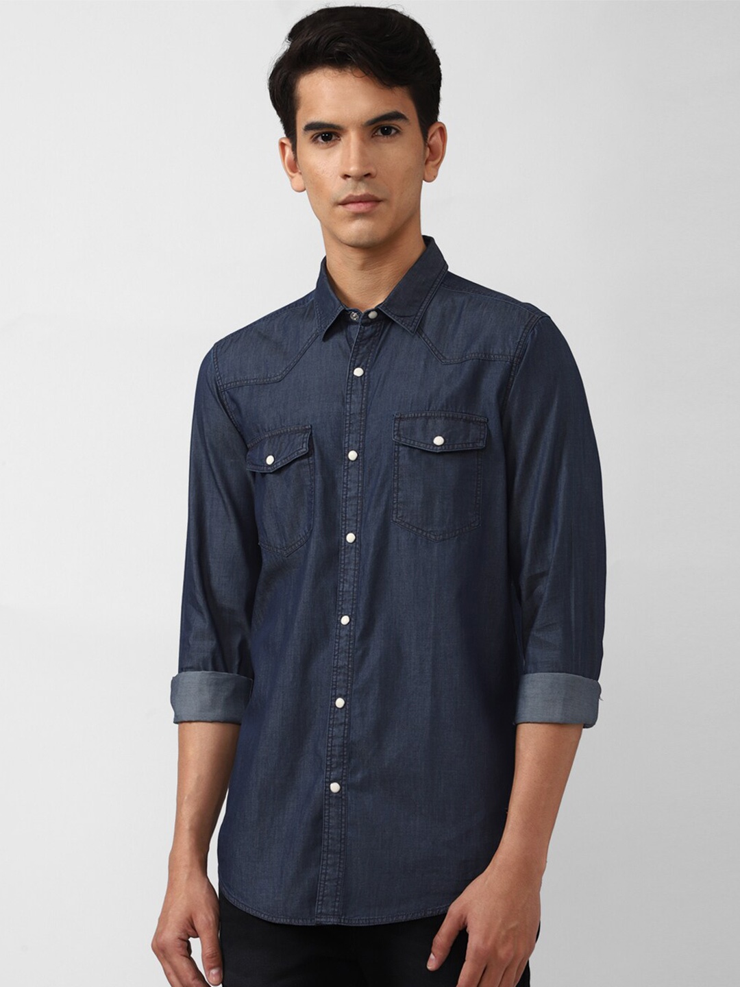 

SIMON CARTER LONDON Men Navy Blue Solid Slim Fit Casual Shirt