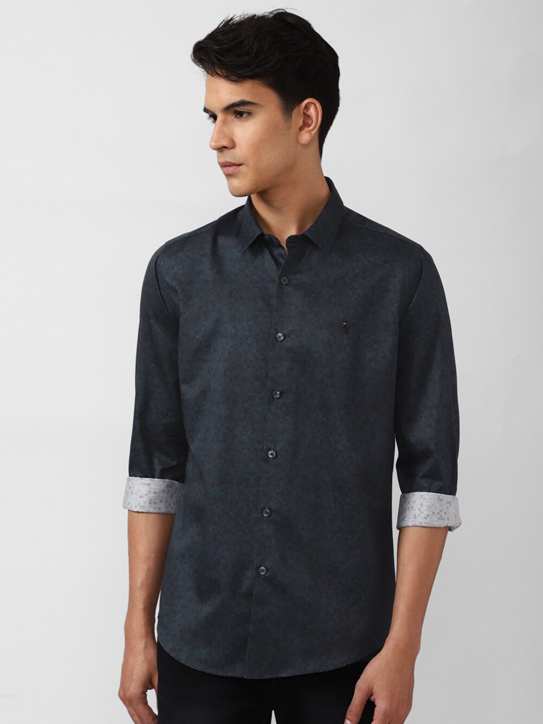 

SIMON CARTER LONDON Men Navy Blue Slim Fit Printed Casual Shirt