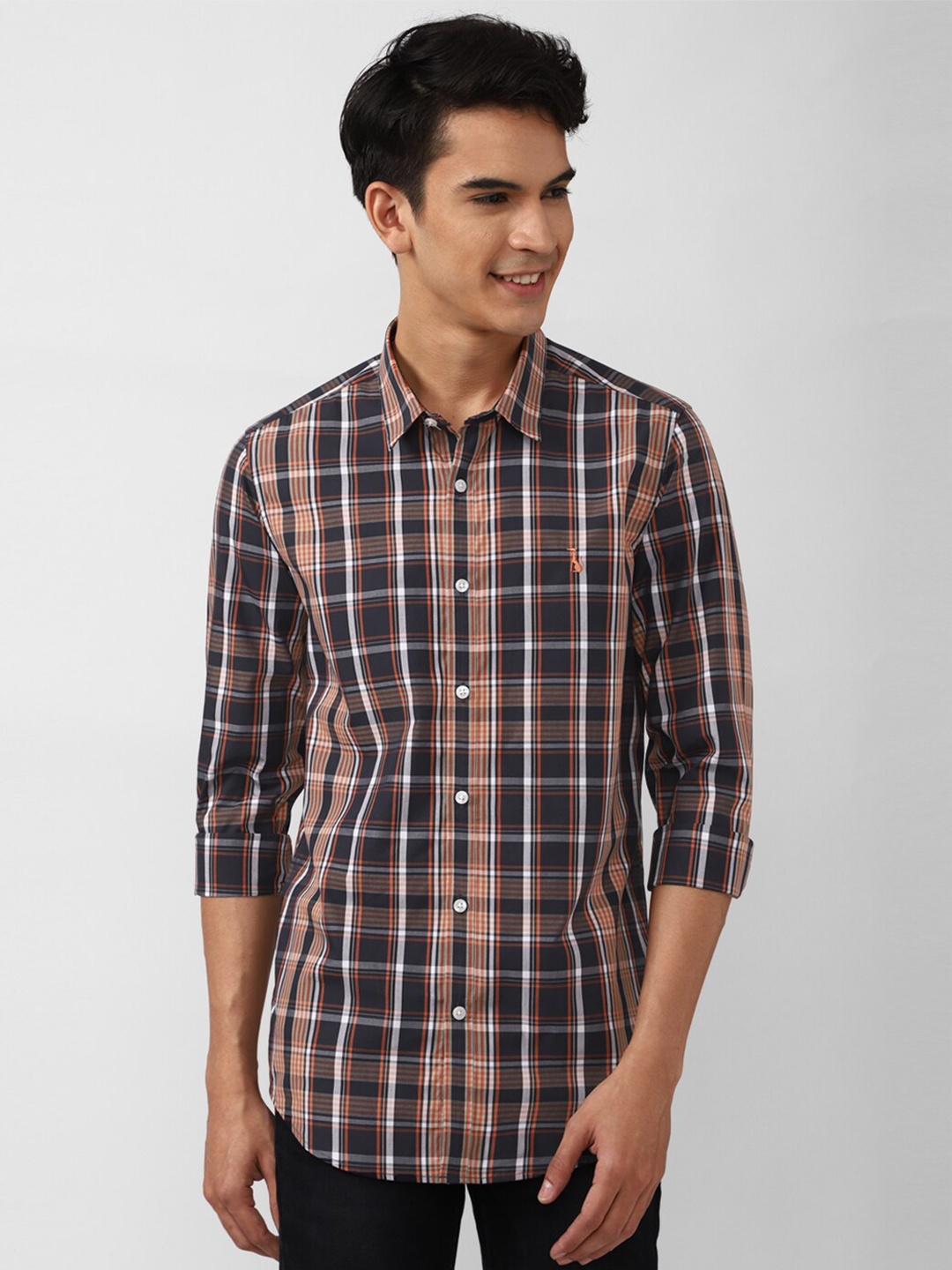

SIMON CARTER LONDON Men Navy Blue Slim Fit Tartan Checks Checked Casual Shirt