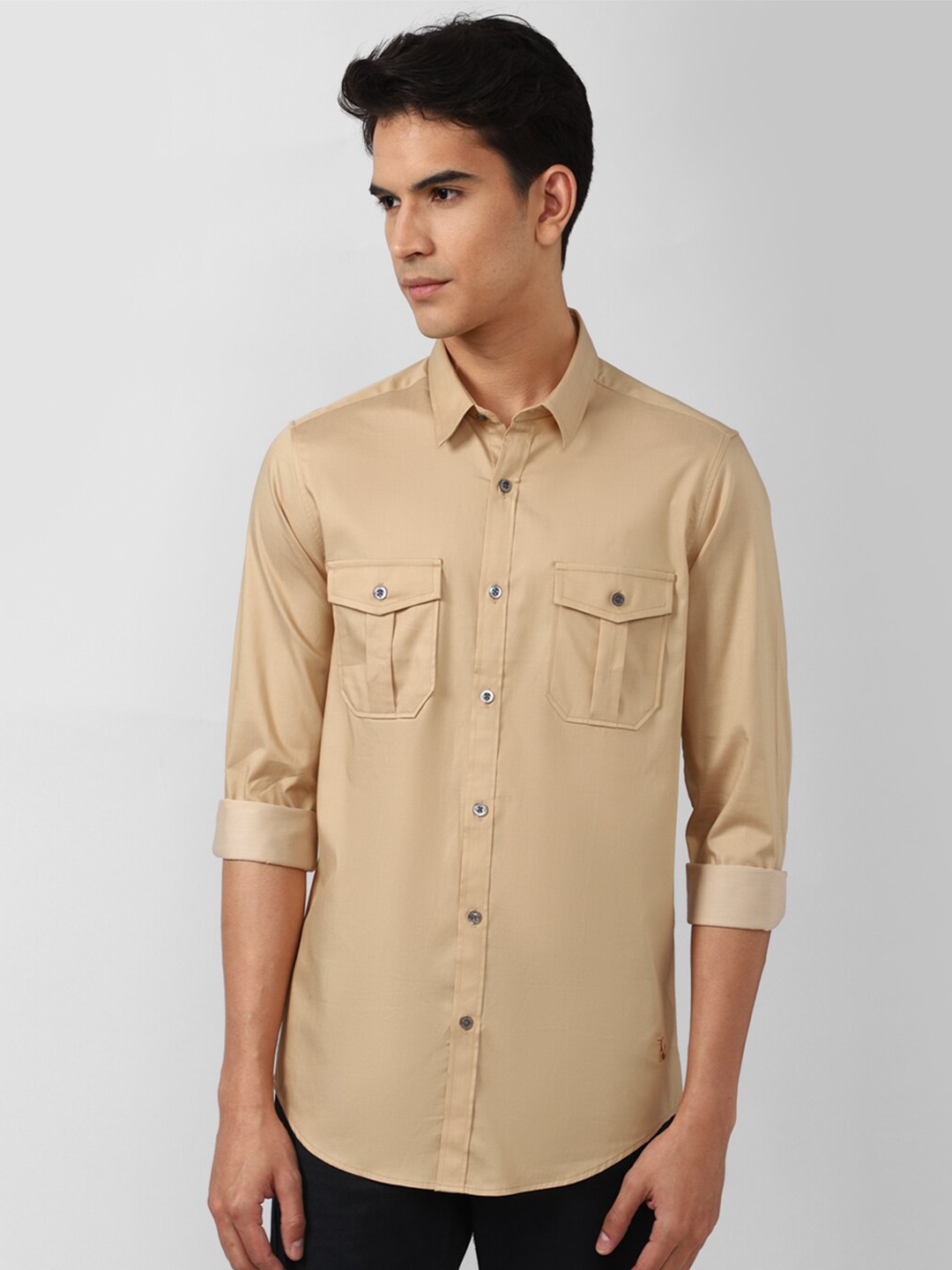 

SIMON CARTER LONDON Men Khaki Slim Fit Long sleeve Casual Shirt