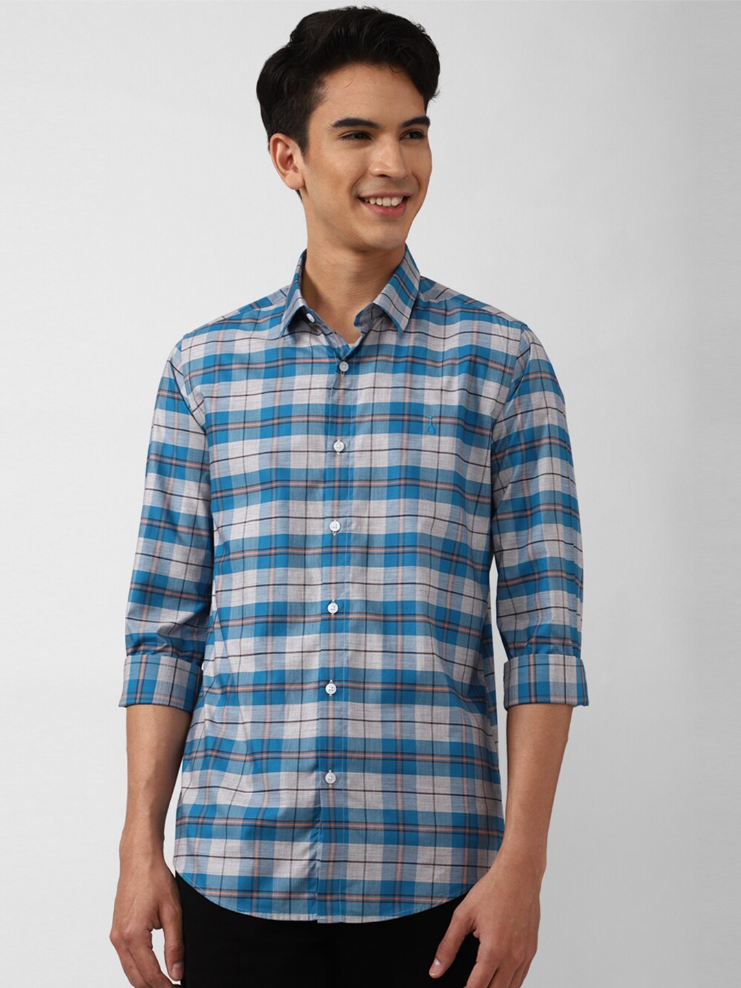 

SIMON CARTER LONDON Men Blue Slim Fit Checked Casual Shirt