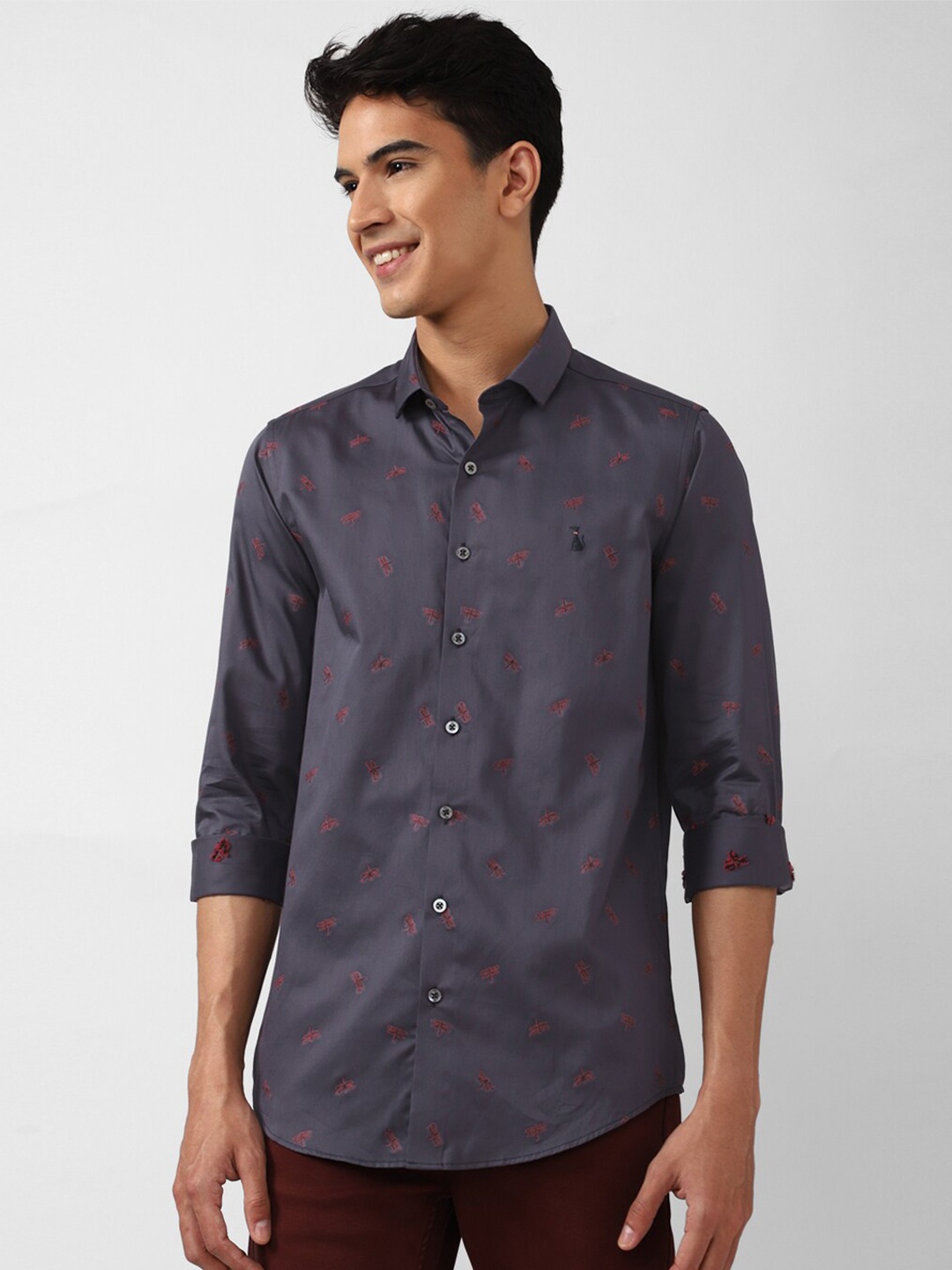 

SIMON CARTER LONDON Men Navy Blue Slim Fit Printed Pure Cotton Casual Shirt