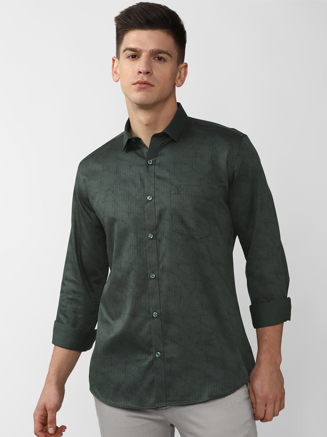 

V Dot Men Grey Slim Fit Floral Printed Formal Shirt
