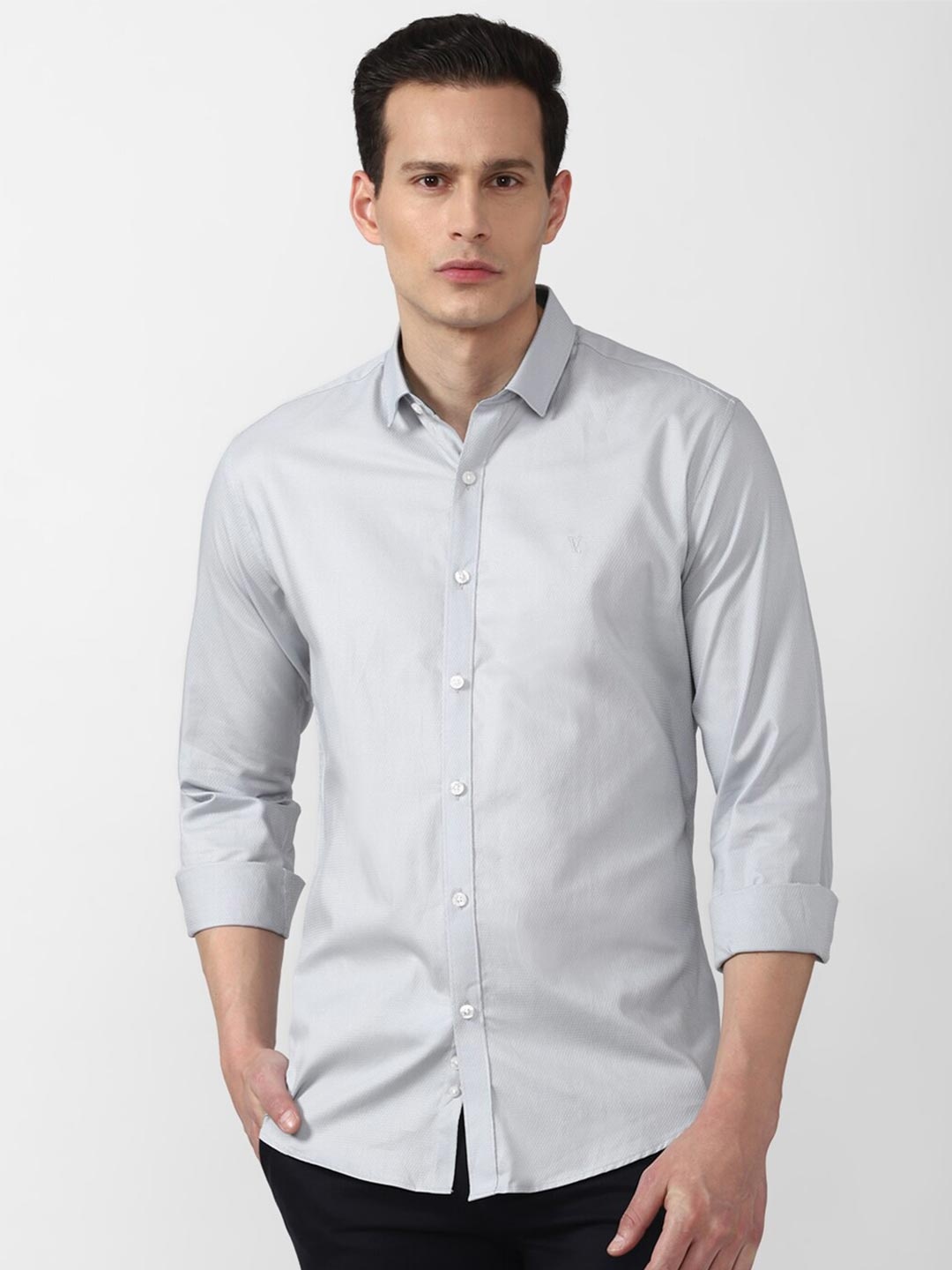 

V Dot Men Grey Slim Fit Casual Shirt