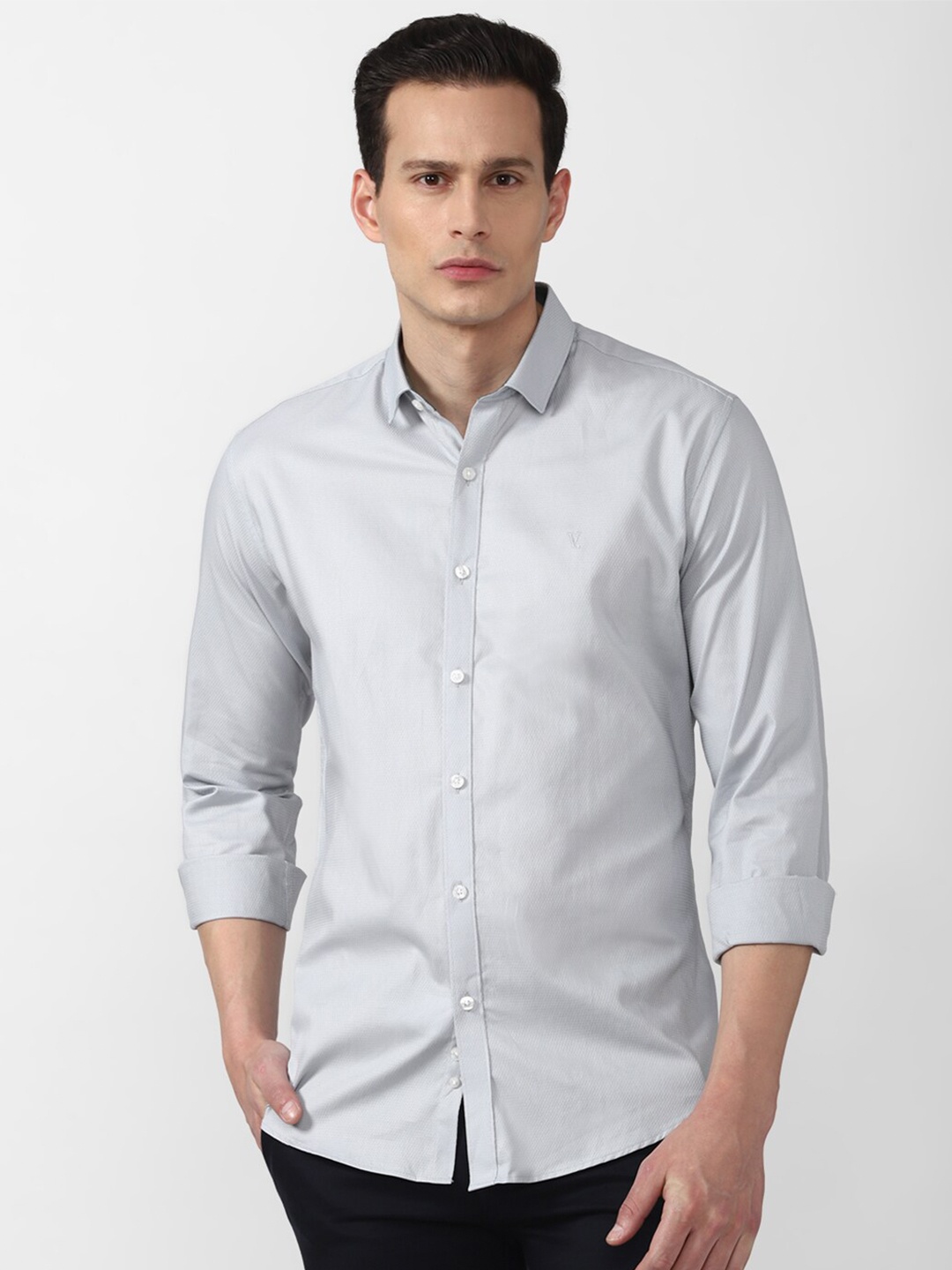 

V Dot Men Grey Slim Fit Casual Shirt