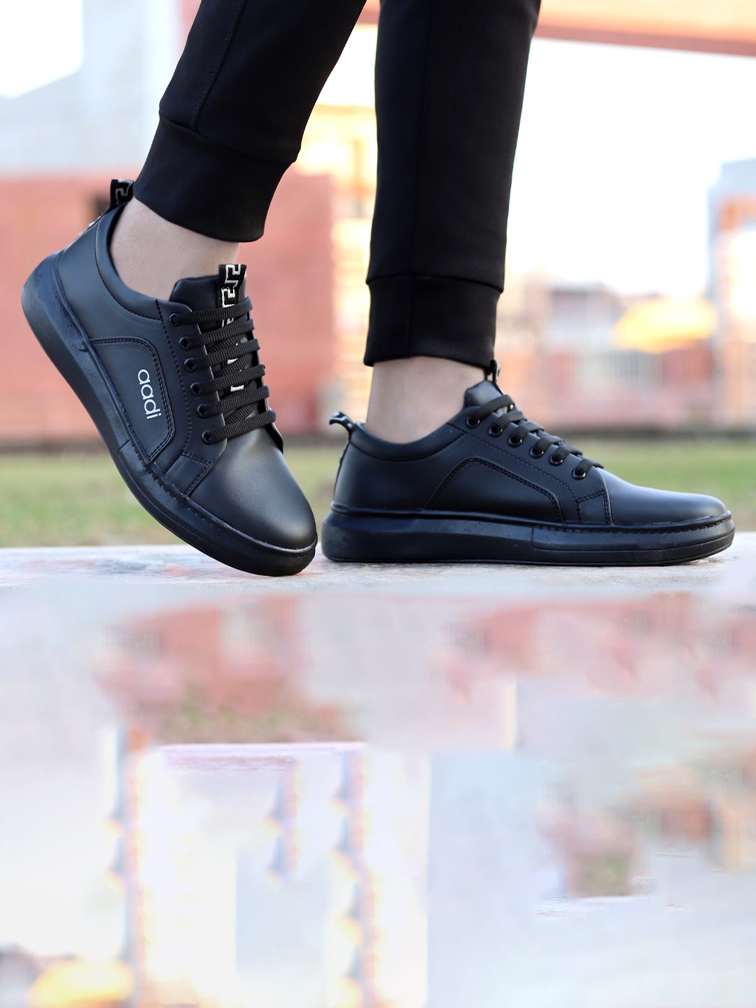 

aadi Men Black Synthetic Leather Outdoor Casual Shoes