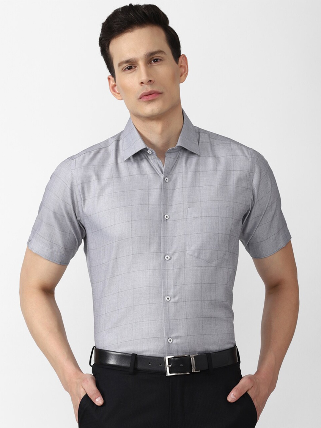 

Van Heusen Men Grey Checked Formal Shirt