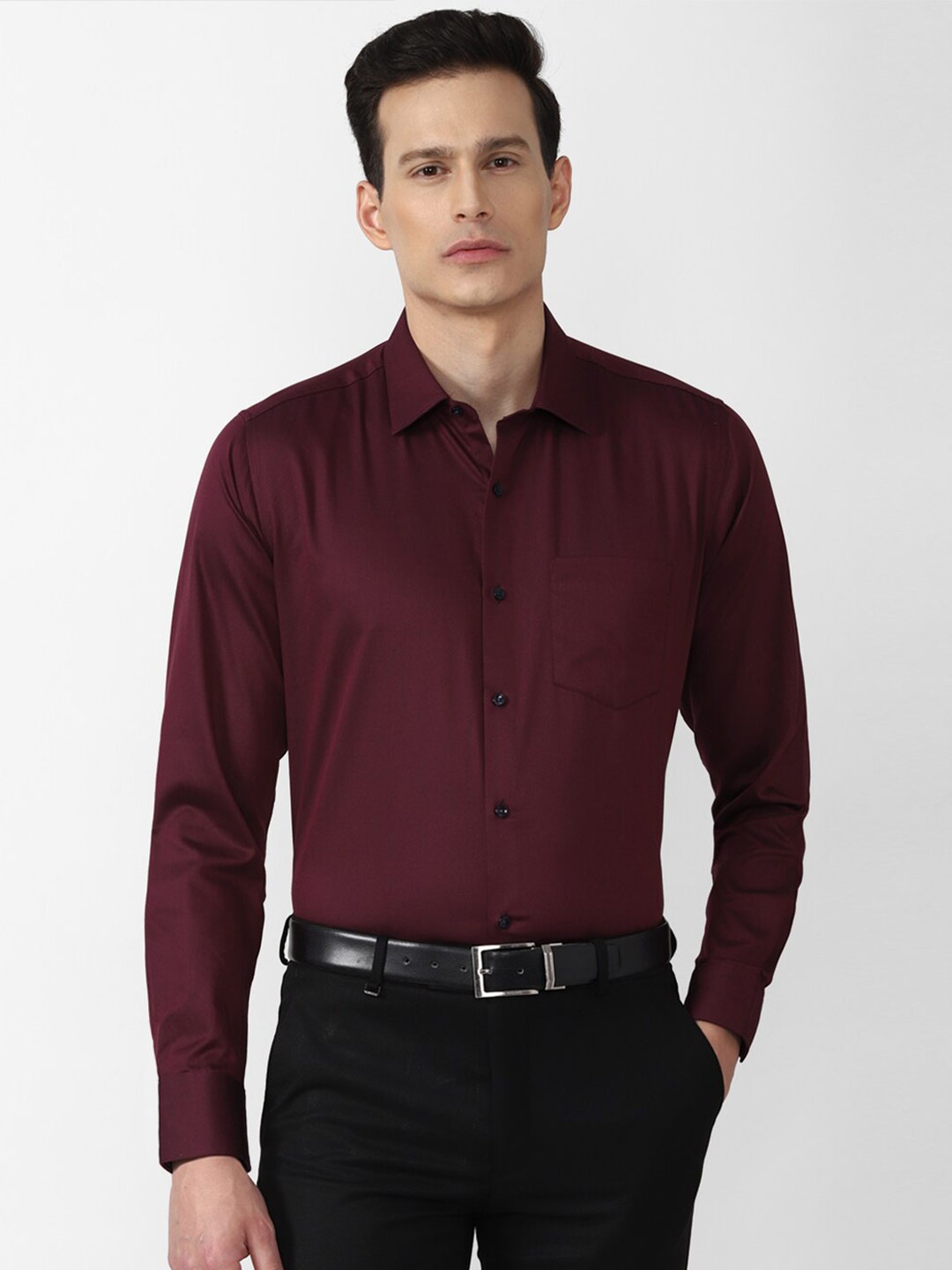 

Van Heusen Men Maroon Solid Formal Shirt
