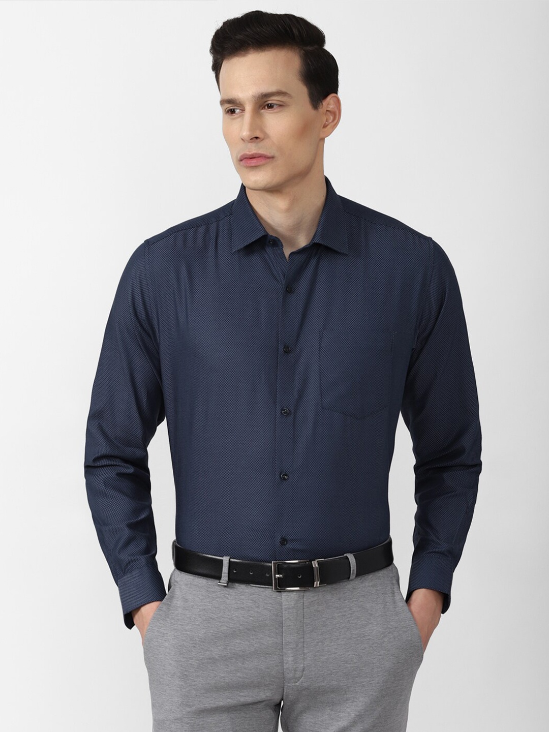 

Van Heusen Men Navy Blue Solid Formal Shirt