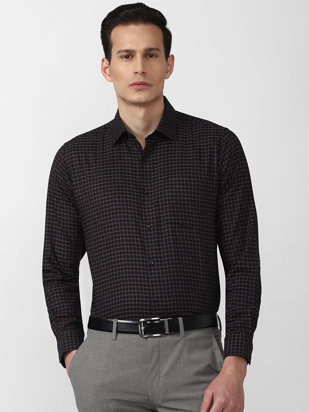 

Van Heusen Men Black Grid Tattersall Checks Checked Formal Shirt
