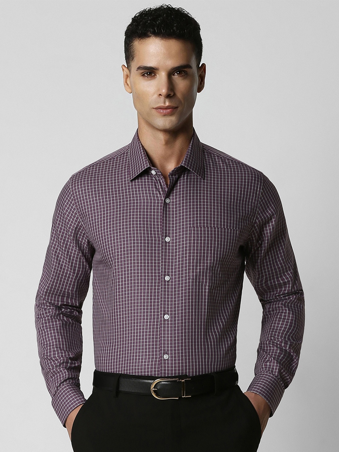 

Van Heusen Men Grey Slim Fit Checked Formal Shirt