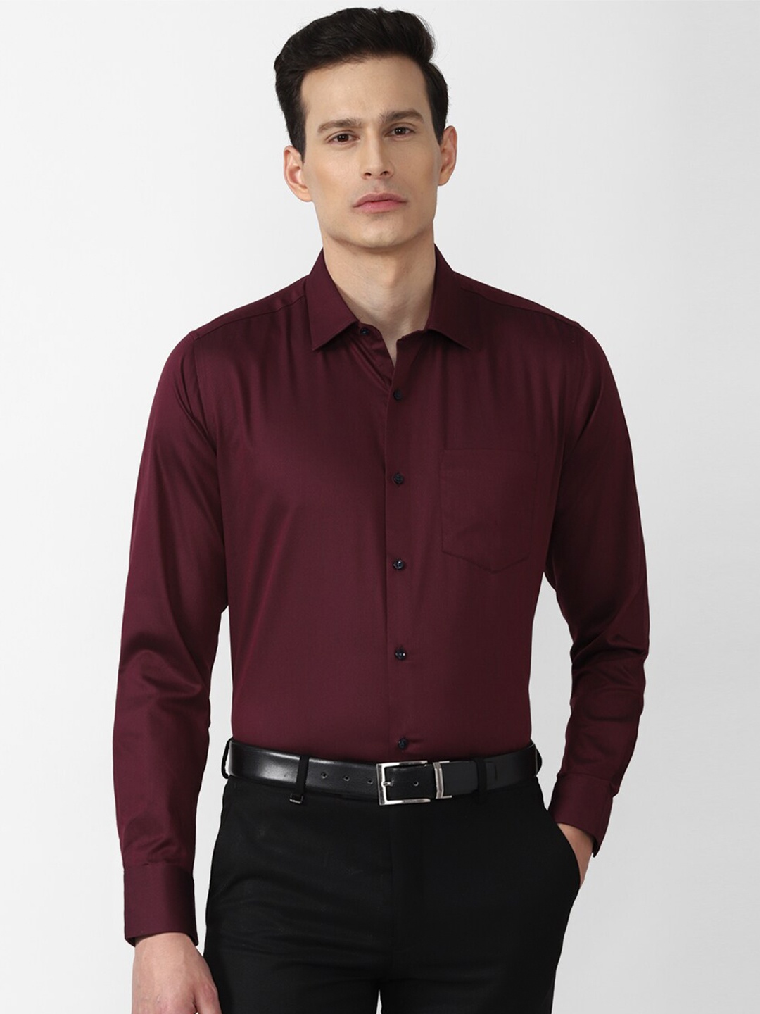 

Van Heusen Men Maroon Solid Pure Cotton Formal Shirt